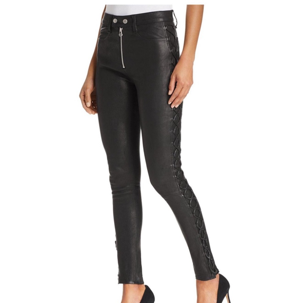 Rag & Bone Kiku high rise Lamb‎ Leather Black Lace-Up Skinny Pants size 25